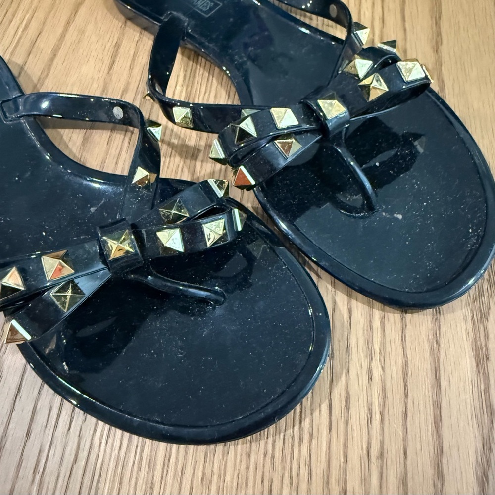 Victoria Adams Black Sandals with Gold Studs - Picture 2 of 5